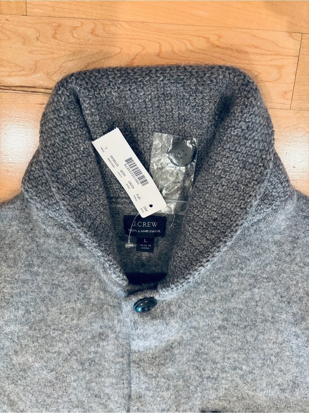 NWT - J. Crew Gray Shawl-Collar 100% Lambswool Sweater Chore Jacket Size L